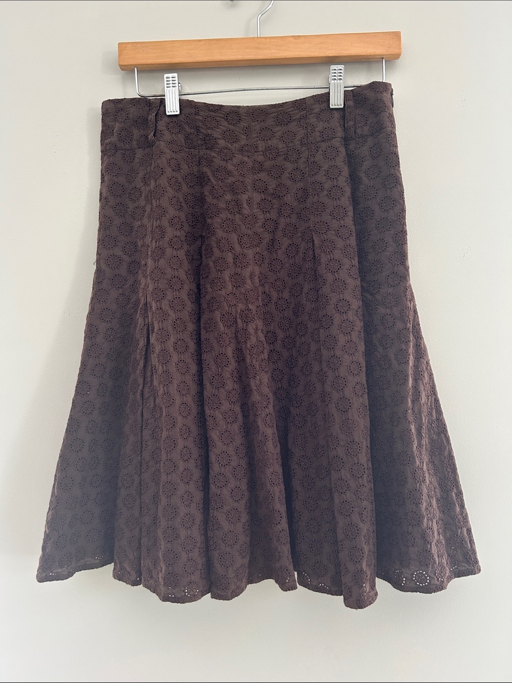 Neiman Marcus Brown Eyelet Midi Skirt